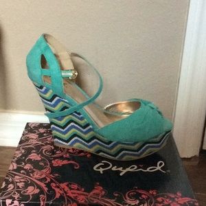 Teal strap open toed heels